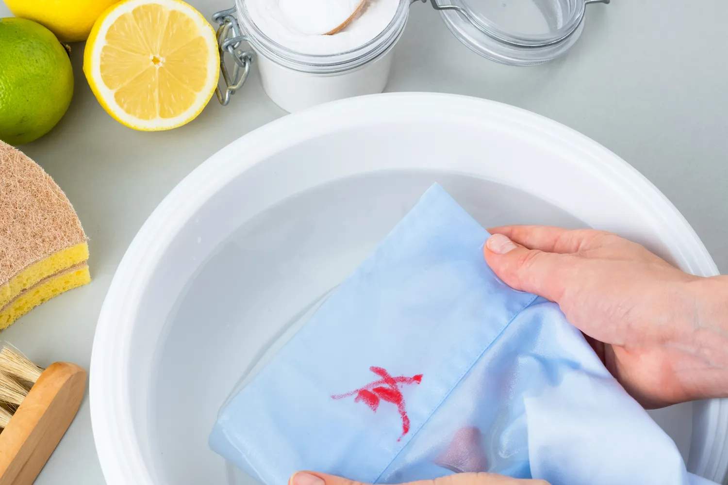 soaking shirt in basin